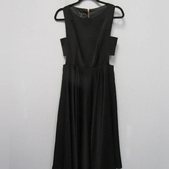Ted Baker Black Sleeveless Midi Dress Cutout Waist Zipper Back Size 2